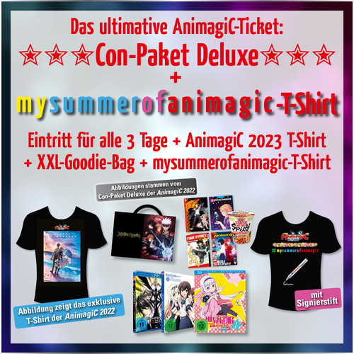 Tickets kaufen für AnimagiC 2023 – Con-Paket Deluxe mit mysummerofanimagic-T-Shirt am 04.08.2023